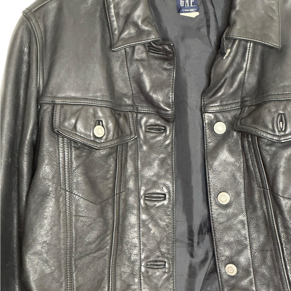 GAP Vintage Women's Black Leather Jacket, EUC, Medium - Picture 5 of 13